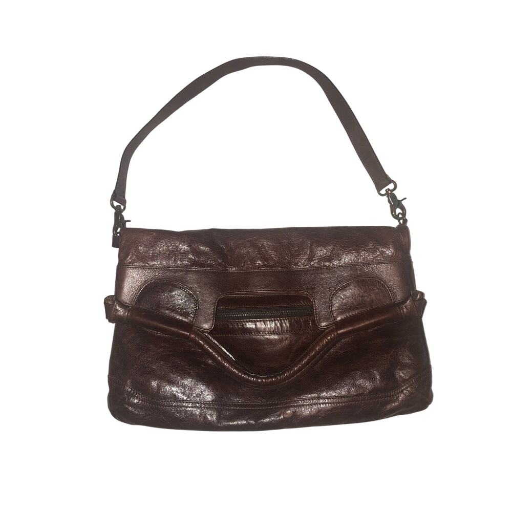 Sundance Foldover Slouchy Hobo Bag Brown Shoulder Tote 70's Revival Boho Italy